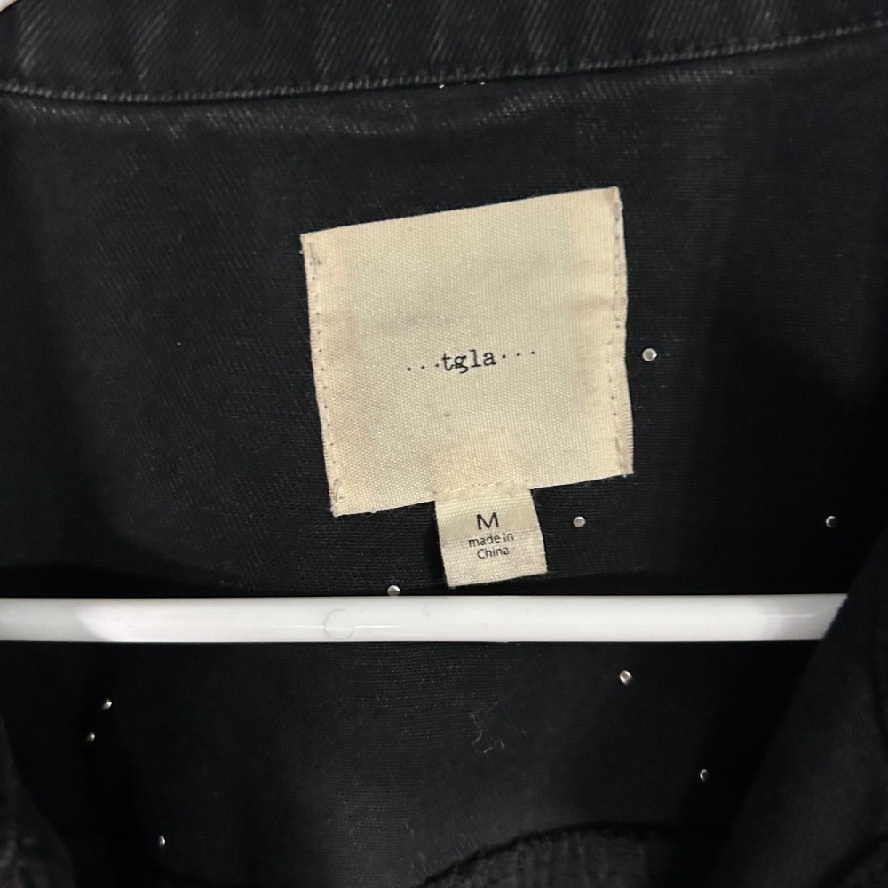 TGLA Black Pearl Studded Denim Jacket Womens Medium Embellished Trucker - Picture 2 of 10